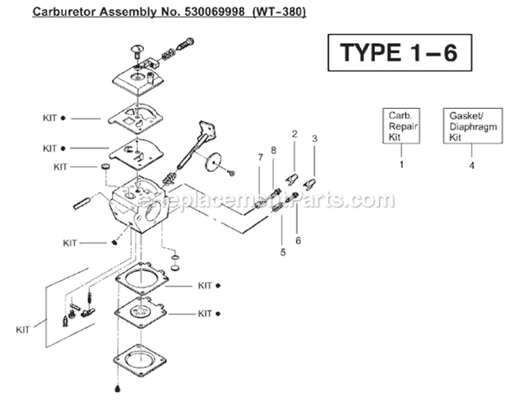 Page A Diagram and Parts List for BC2400 Type 1 Weed Eater Trimmer